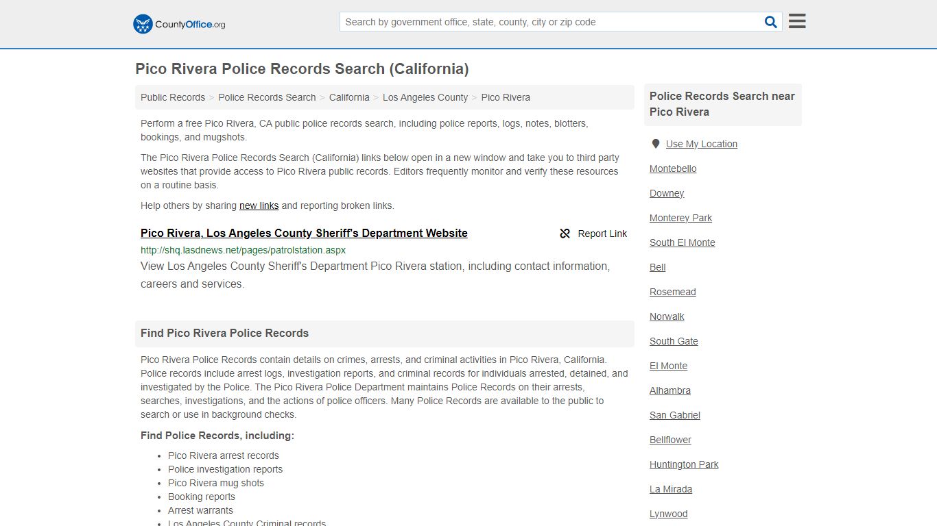 Police Records Search - Pico Rivera, CA (Accidents & Arrest Records)